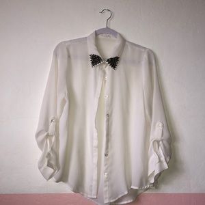 Long or 3/4 sleeve, white, sheer, dress shirt ☁️